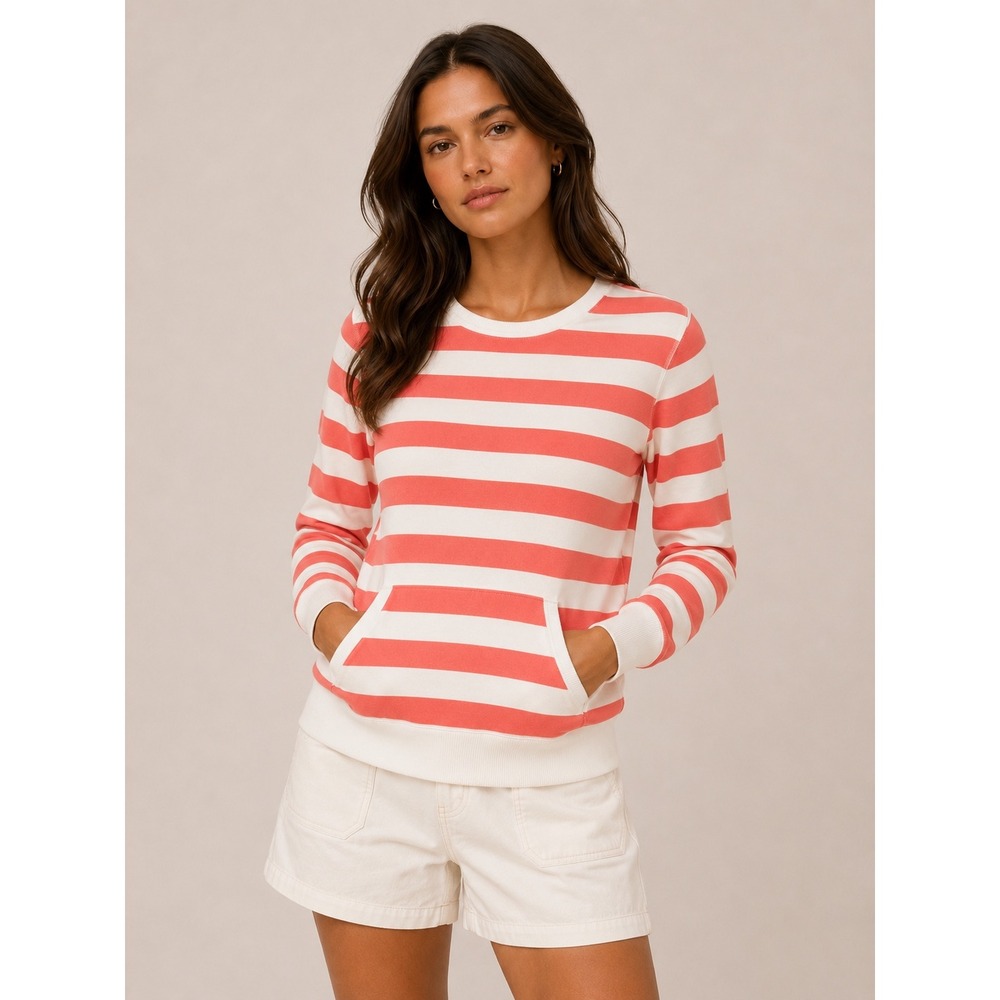 Tommy Hilfiger Womens Striped Sweater Size M Coral White Preppy‎ Coastal Vintage